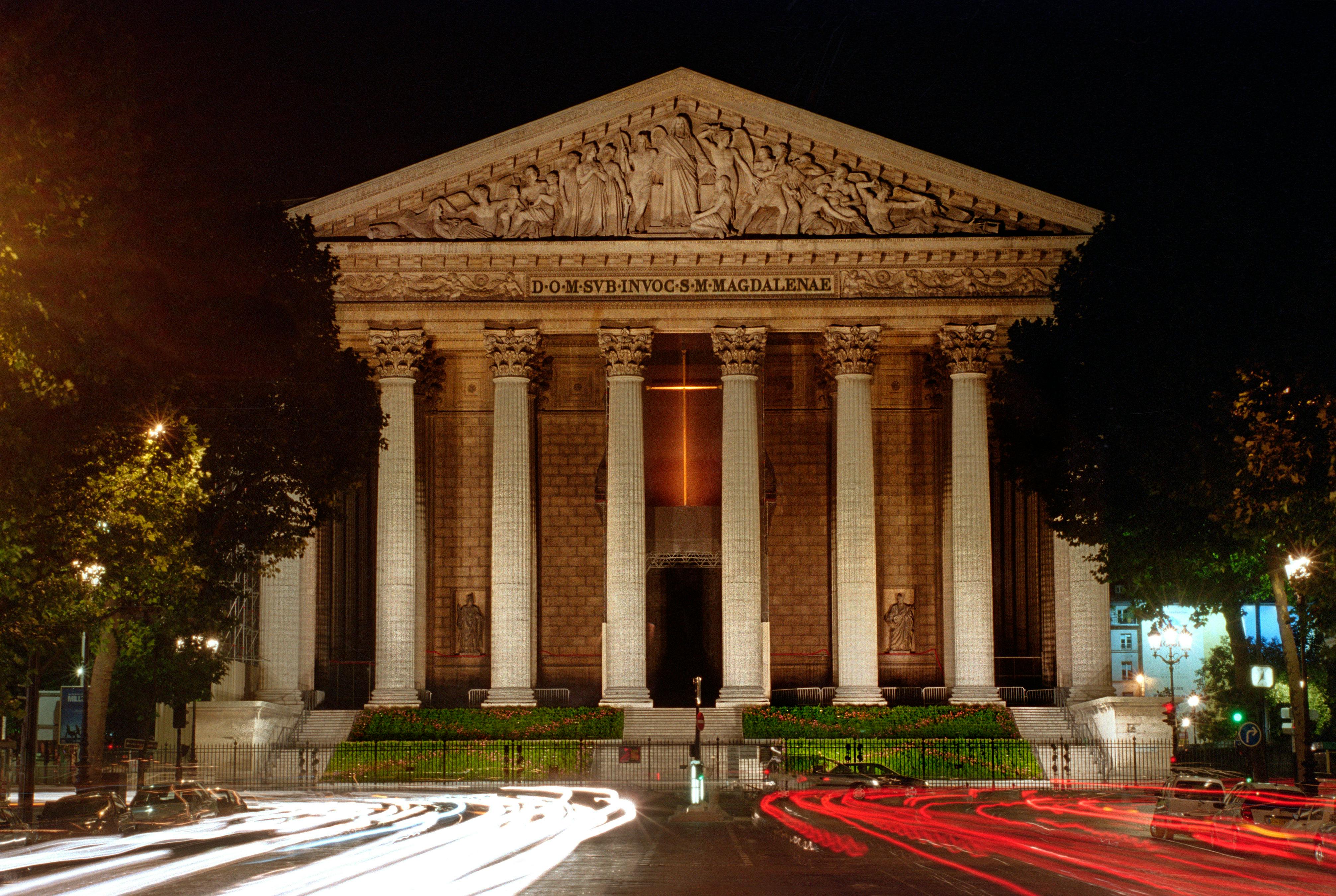 facade of an acropolis at night