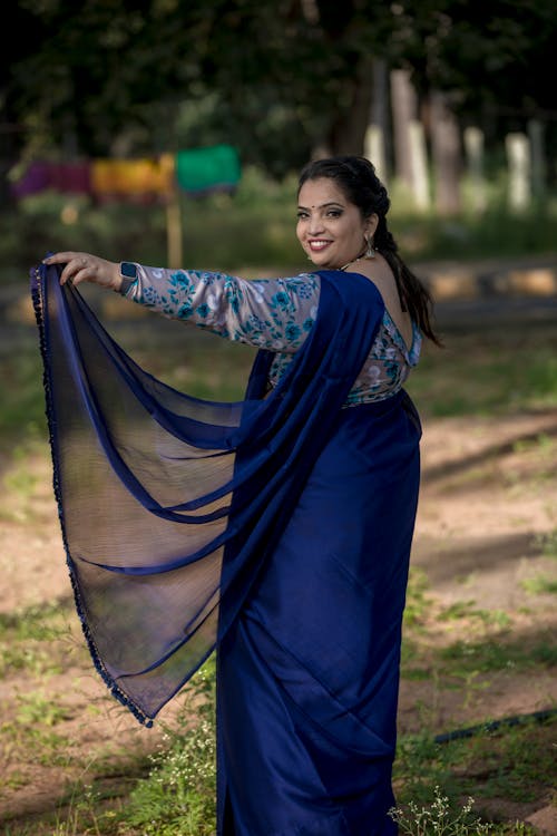 Woman in Blue Indian Traditional Dress 