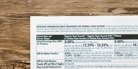 A detailed financial document listing interest rates on a textured wooden table.