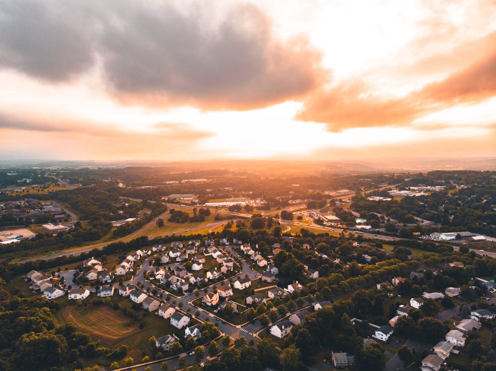 Free Aerial View of Residential Area during Sunset Stock Photo