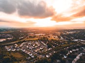 Aerial View of Residential Area during Sunset