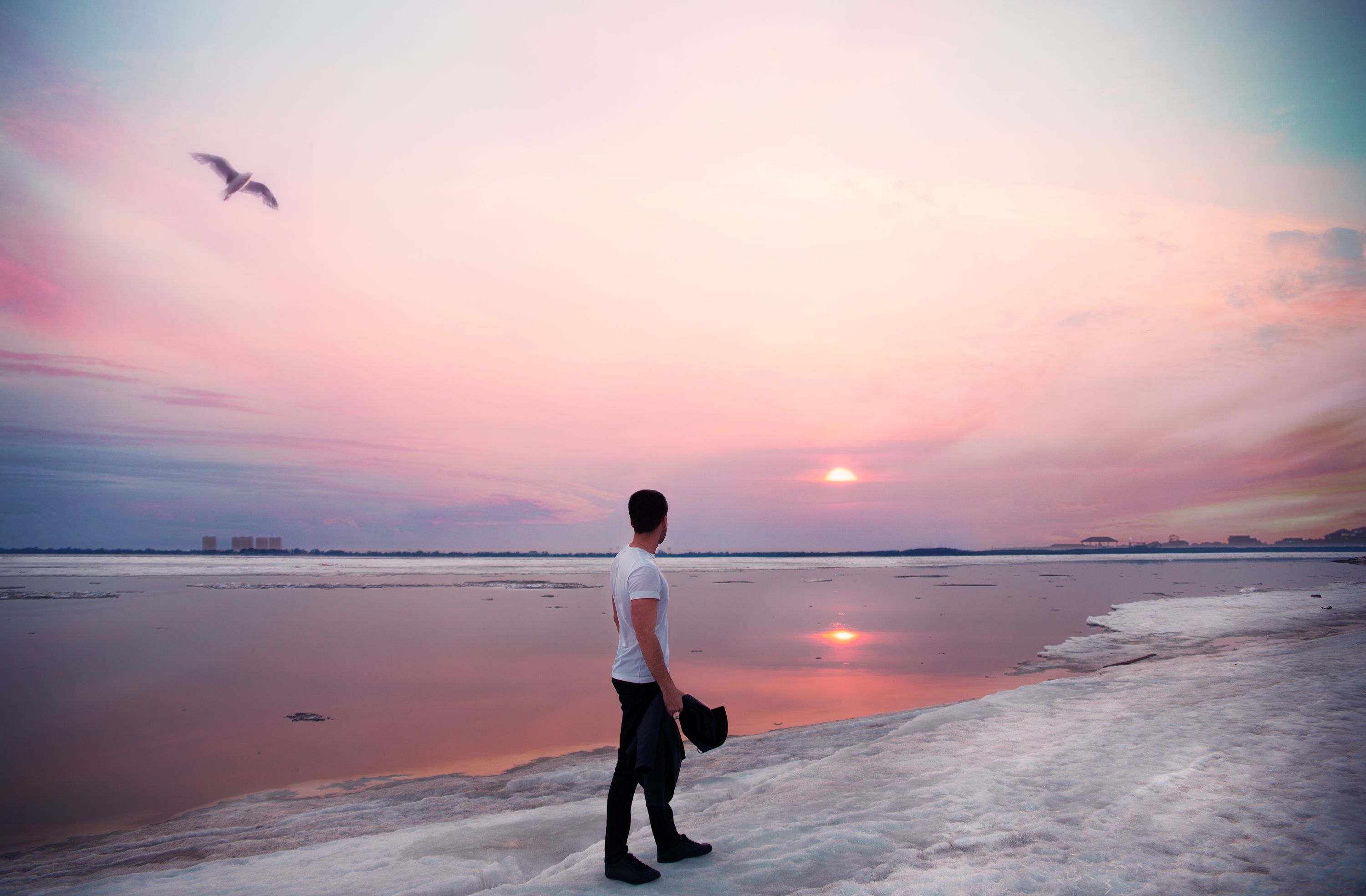 A Man Standing on the Shore During Sunset · Free Stock Photo