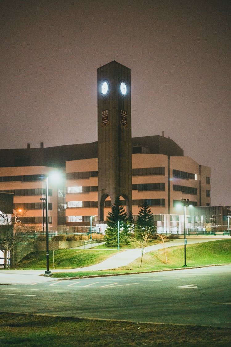 The Clock Tower In Memorial University At Night