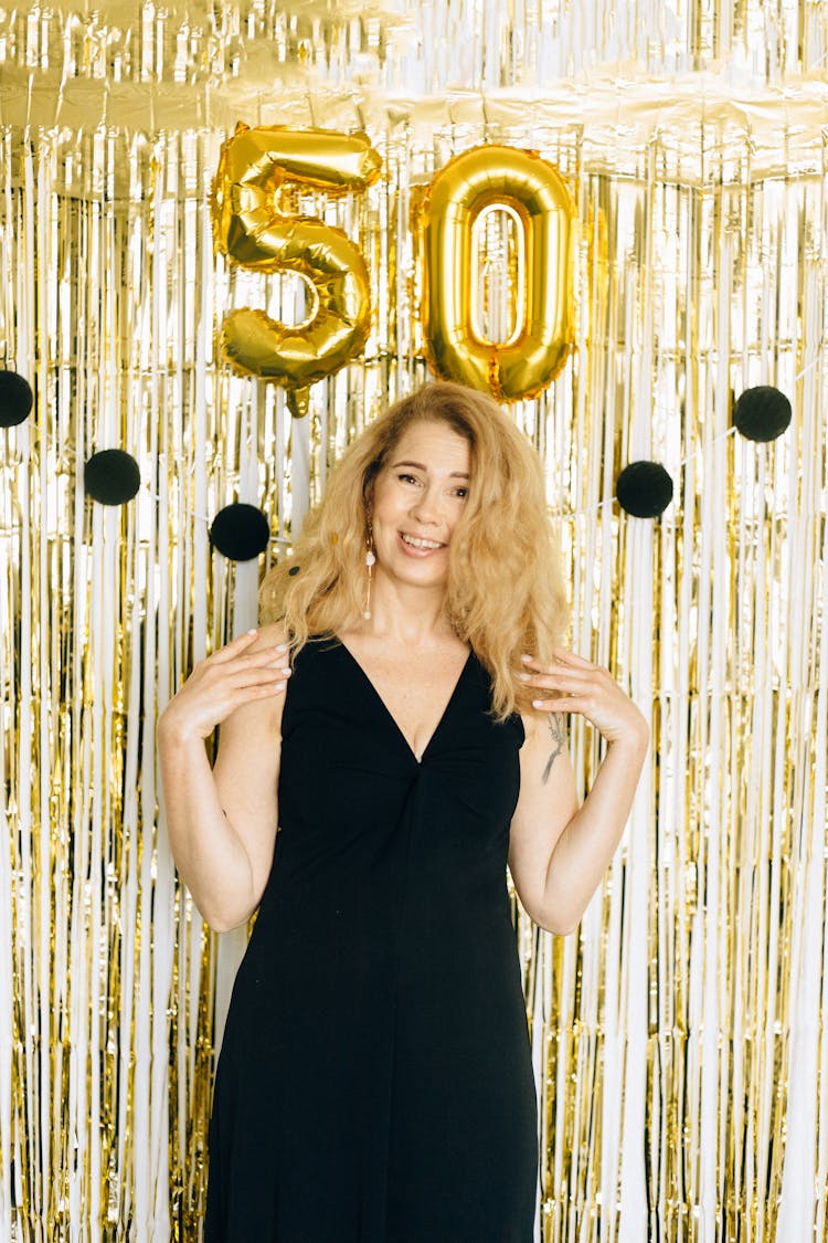 Woman Wearing Black Dress On Her Birthday