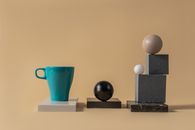Blue Ceramic Mug on White Wooden Table