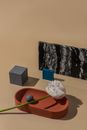 Blue and Black Cube on Brown Wooden Table