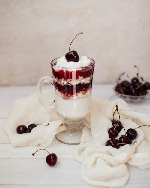 Free Delicious parfait with sweet cherry on top Stock Photo