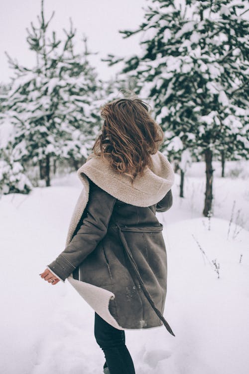Unrecognizable woman in coat in winter park · Free Stock Photo