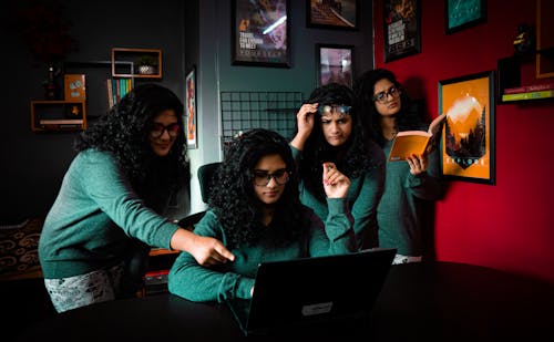 Multiplicity Photography of a Girl in a Room Doing Activities near the Desk 