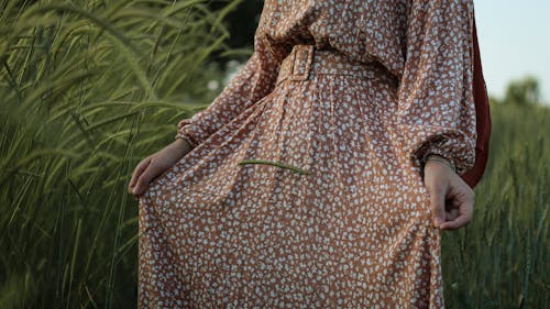Woman in long dress standing in meadow · Free Stock Photo