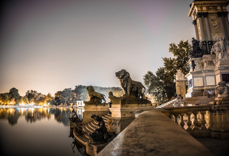 Shallow Focus Of Gold Lion Statues