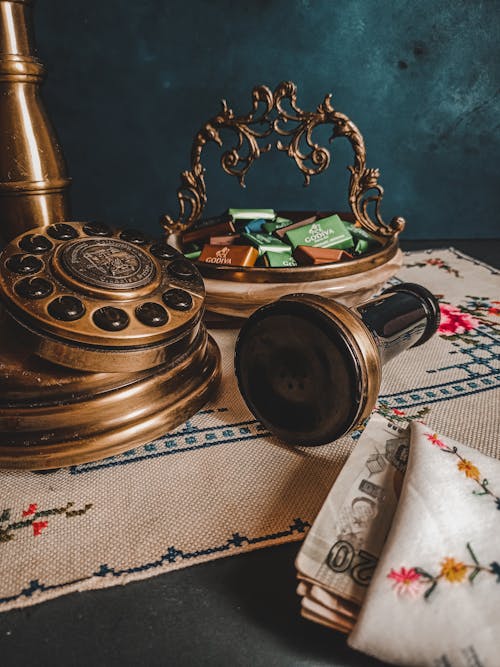 A Vintage Bronze Rotary Telephone