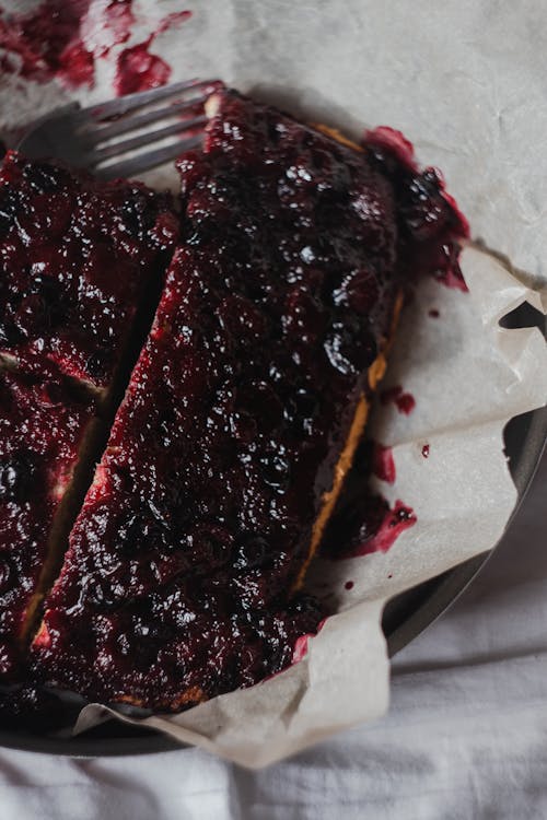 Overhead Shot of a Slice of a Blueberry Pie