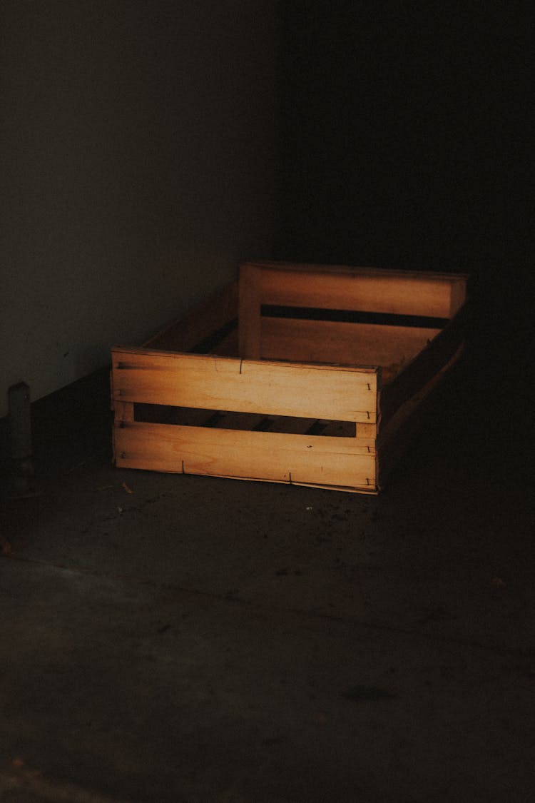 Empty Wooden Crate Box On Floor