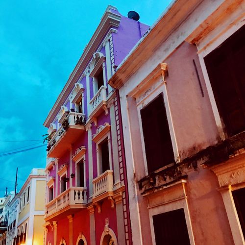 Free Vibrant colonial buildings at dusk in Old San Juan, Puerto Rico. Stock Photo