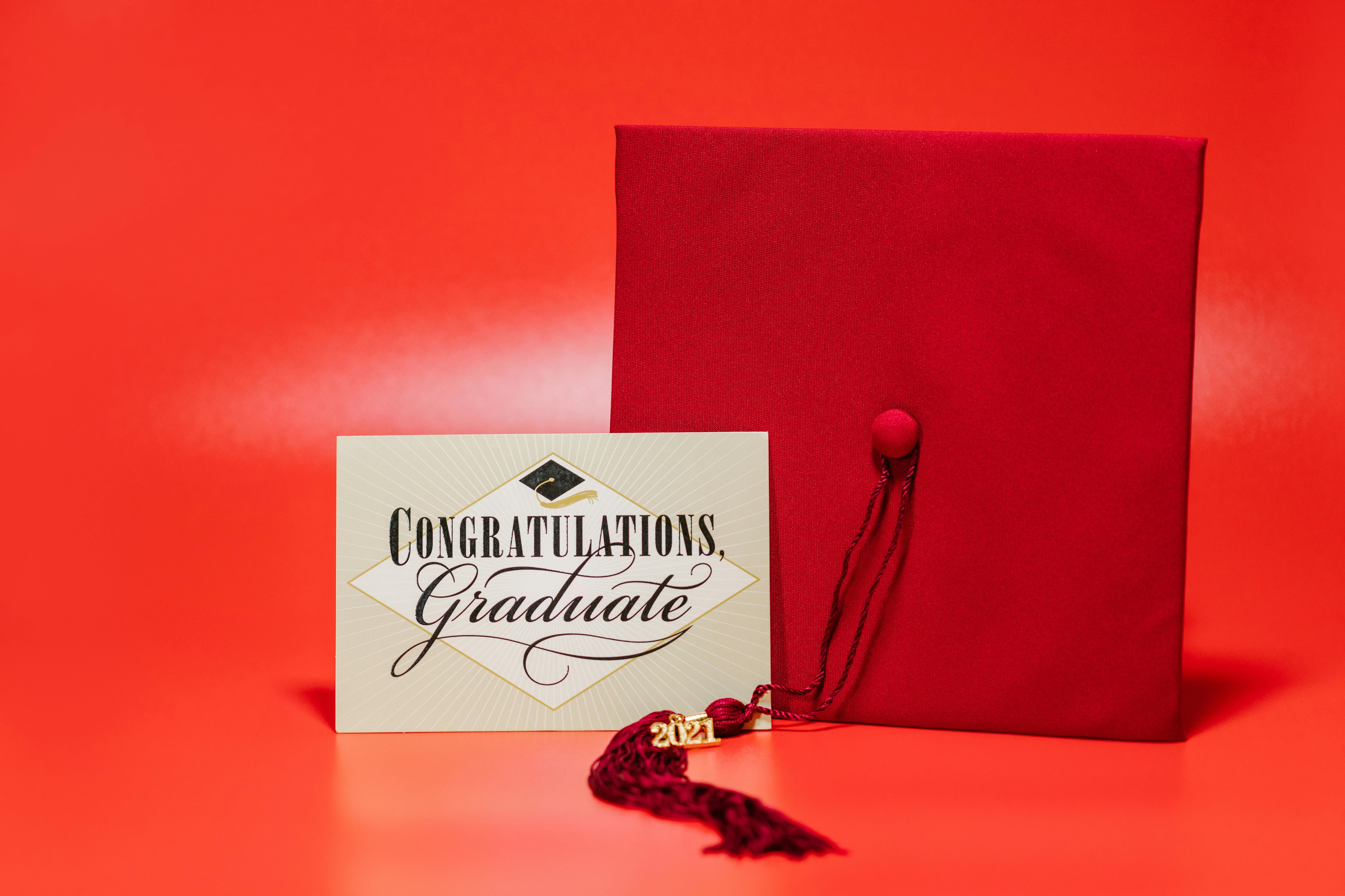 photo of a red graduation hat