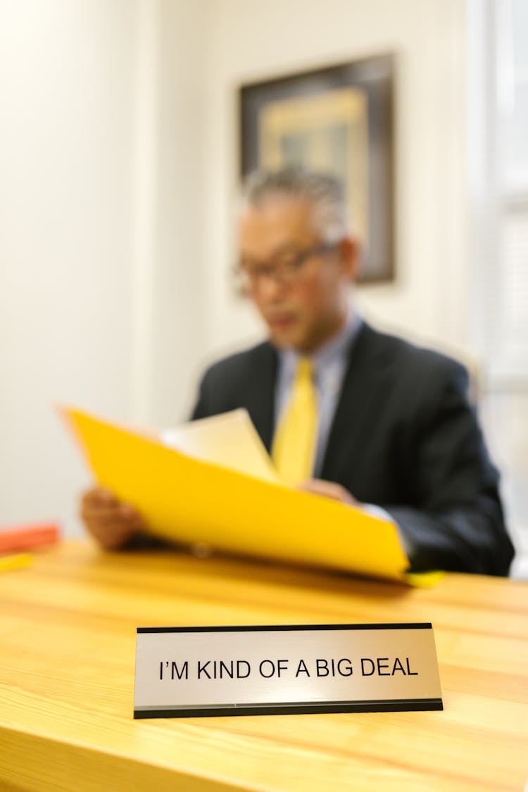 Funny Metal Plate On Desk Of Boss In Corporation