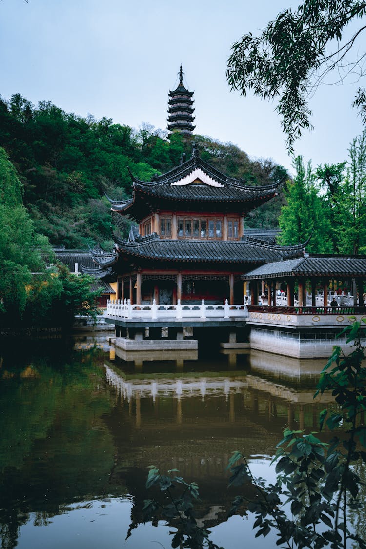 Traditional Asian Tea House On River