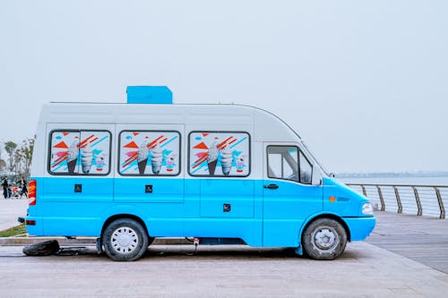Blue and White Ice Cream Van