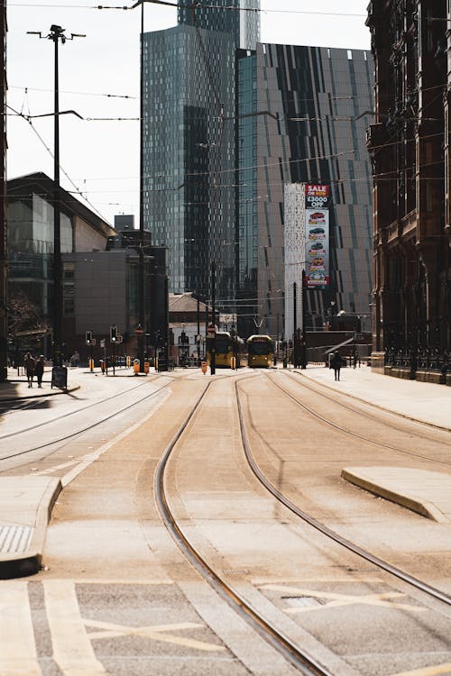 A Railroad Tracks on Downtown