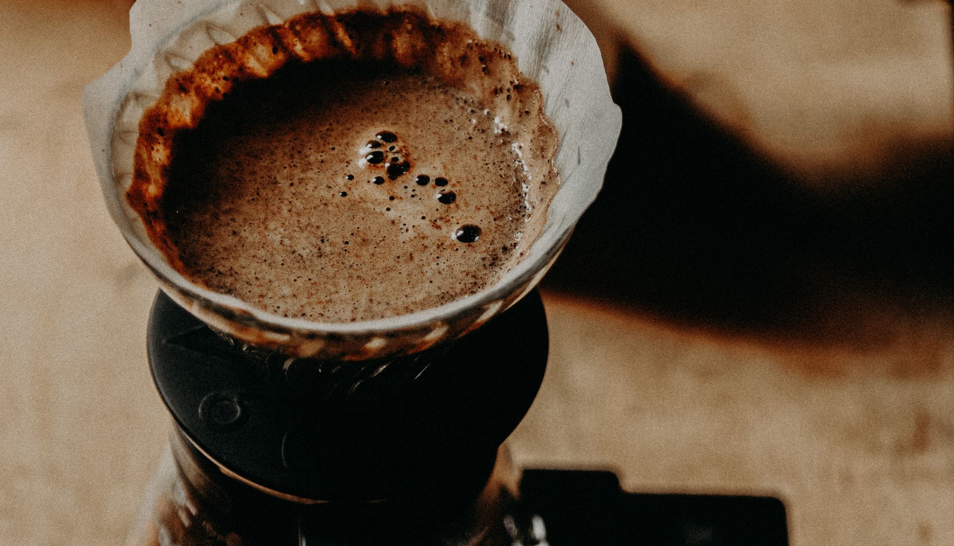 Coffee brewing with rising steam