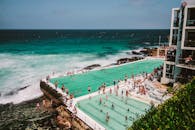 在澳大利亚悉尼海边，人们正享受着邦迪冰山游泳池的活力场景