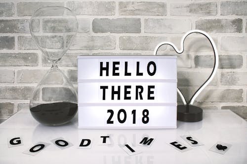 White Hello There 2018 Printed Board Against Gray Wall