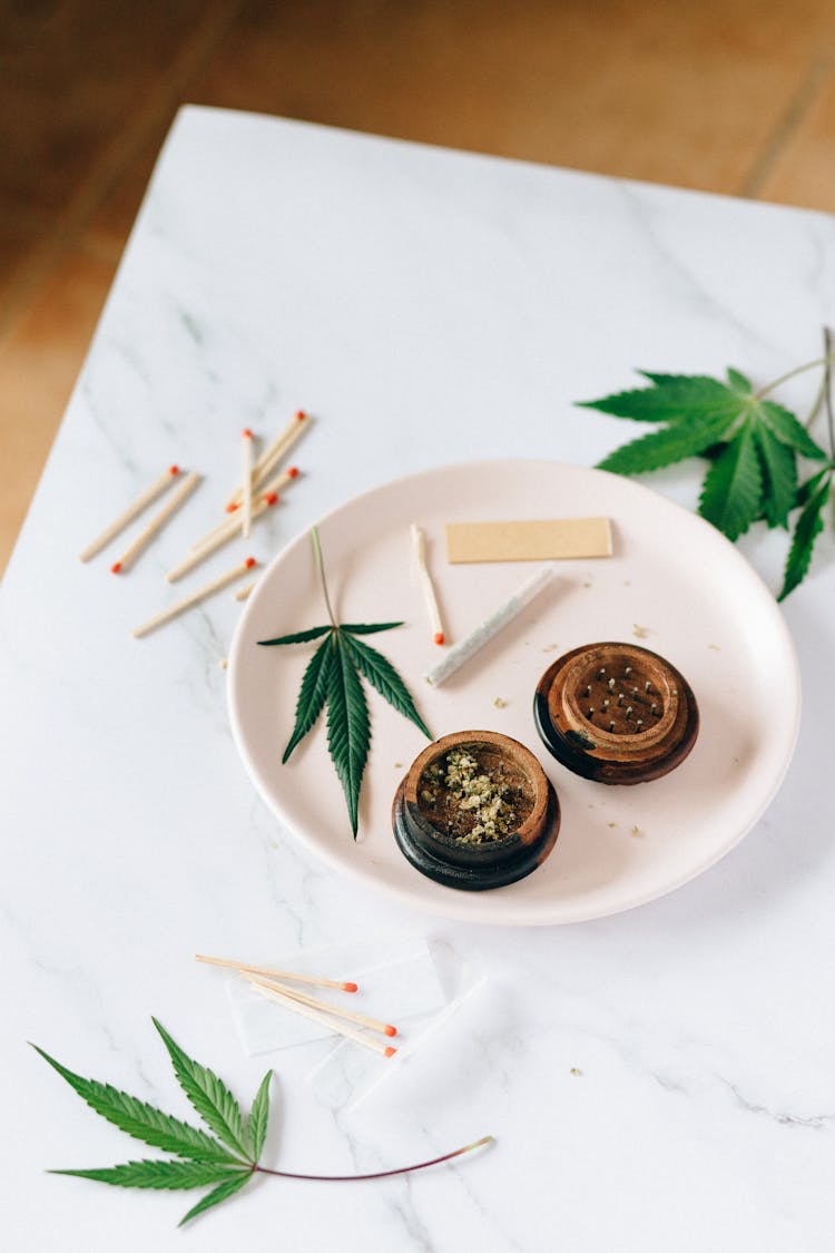 Rolled Joint And Cannabis On A Plate