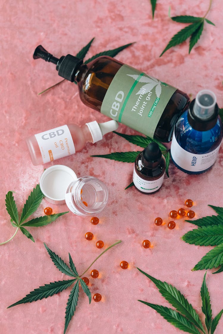 Overhead Shot Of A Variety Of CBD Products