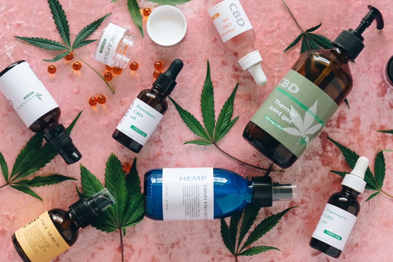 CBD products with hemp leaves