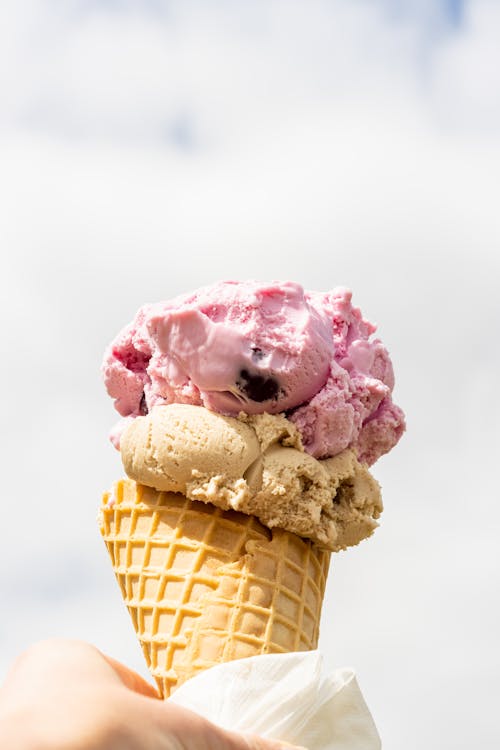 Pink Ice Cream on Brown Cone