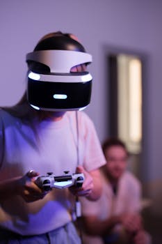 A person enjoying an immersive VR gaming session indoors with advanced VR headset technology.