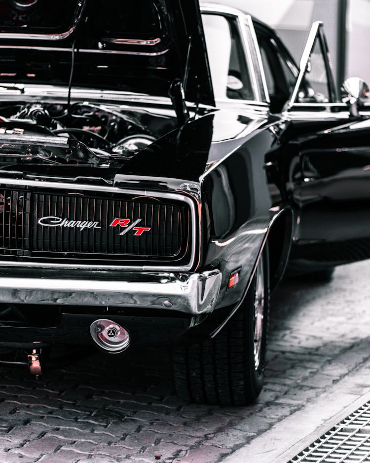 Black Retro Car On Walkway