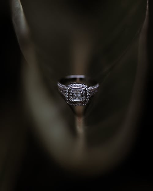 Marco Shot of a Silver Diamond Ring