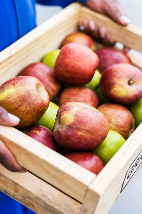 Free Red Apples in Brown Wooden Crate Stock Photo