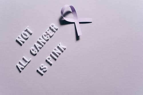 Text and a Ribbon Forming a Cancer Awareness Sign