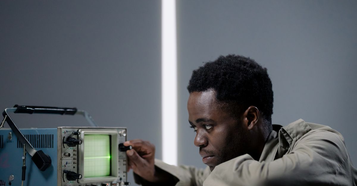 futuristic music studio with AI waveform displays on screens