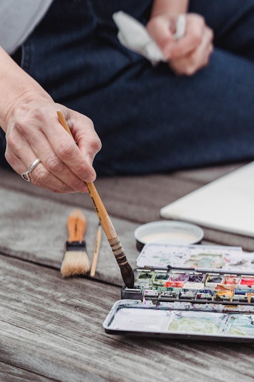 Close-Up Shot of a Painter Putting Acrylic Paint on a Palette