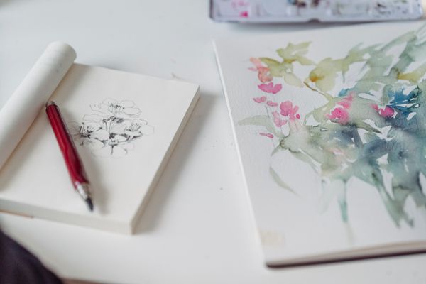 Sketched and washed flower plates — photo by Greta Hoffman on Pexels