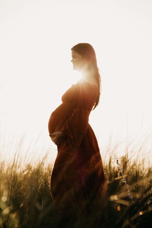 Free Pregnant woman in grassy field Stock Photo