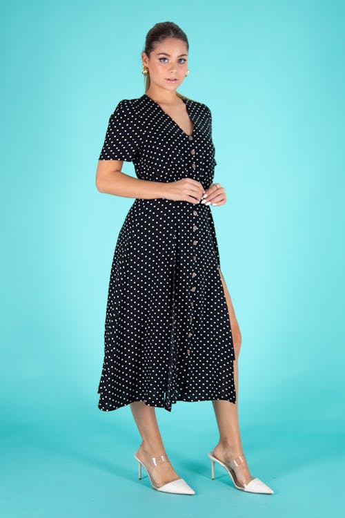 A Beautiful Woman in Polka Dots Dress