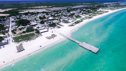 Free stock photo of aerial, beach, blue