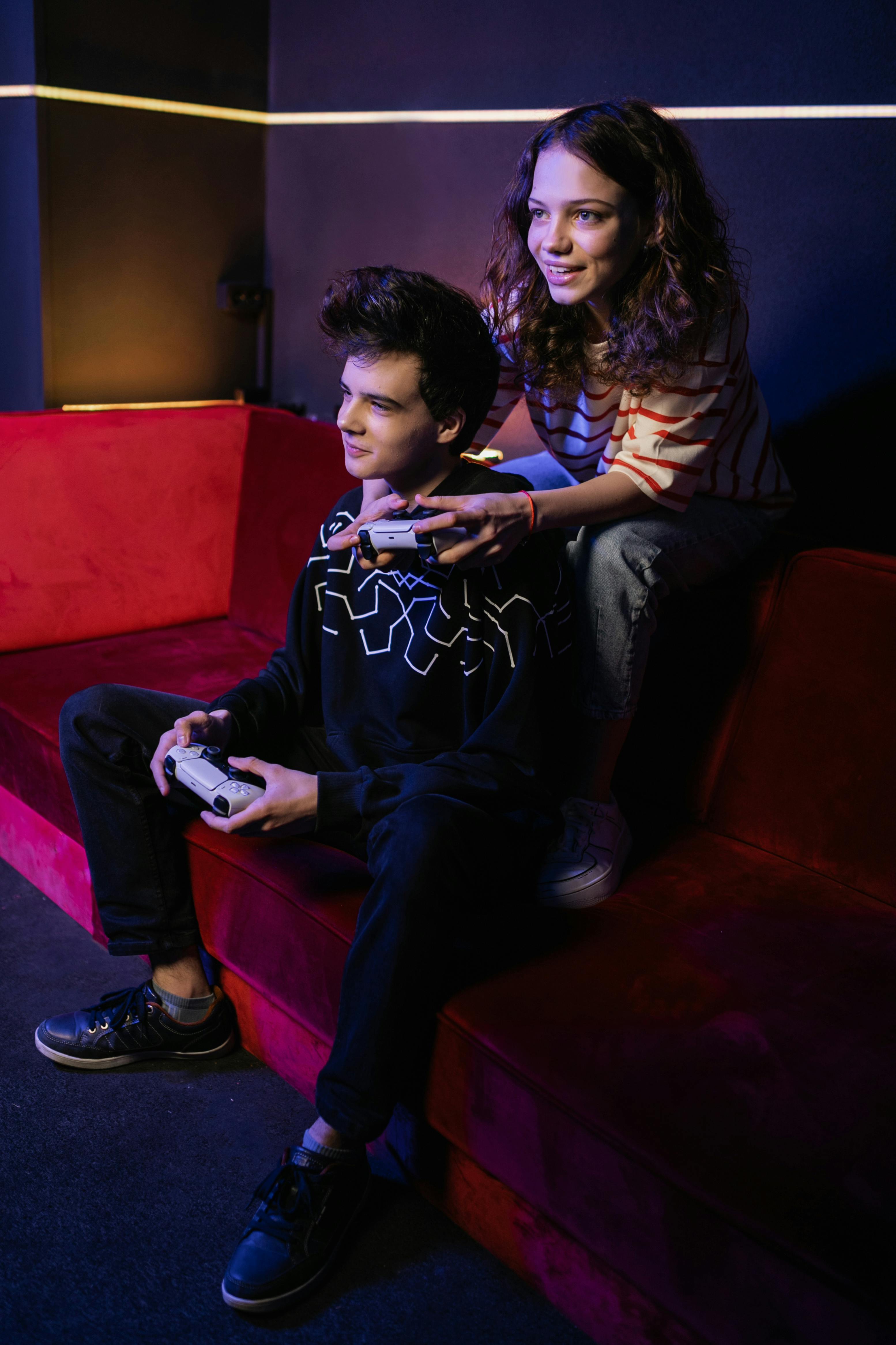 young couple playing a video game