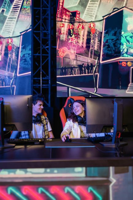 gamer competing at computer on esports stage