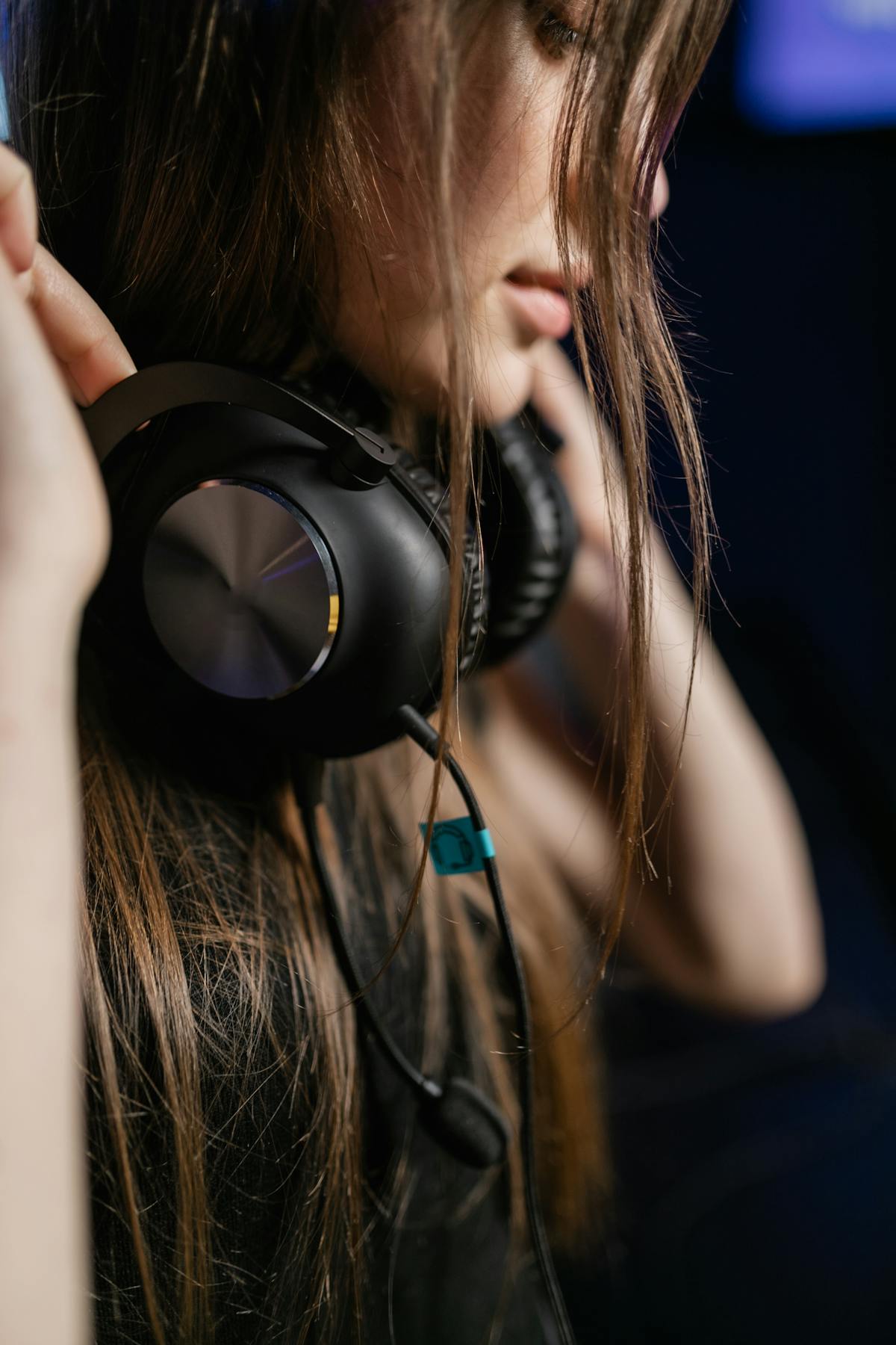 Neon lit gaming setup with purple and blue atmospheric lighting