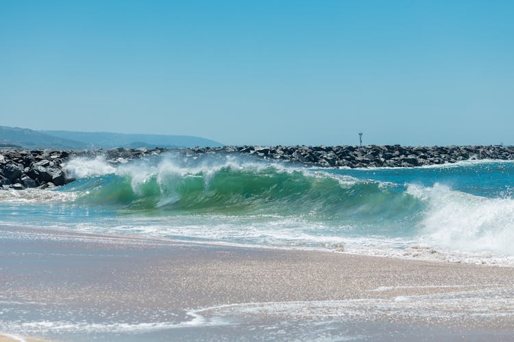 A Big Waves Crashing On Seashore