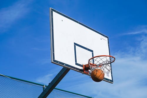 Free Basketball on Basketball Hoop Stock Photo