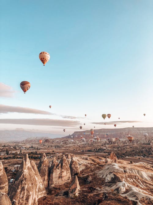 Free Hot Air Balloons Over Rock Formations Stock Photo