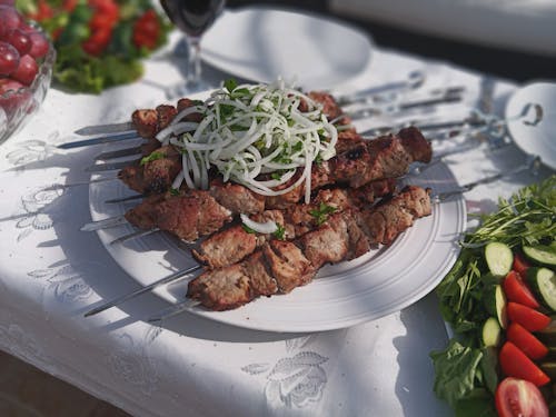 Grilled Meat on White Ceramic Plate