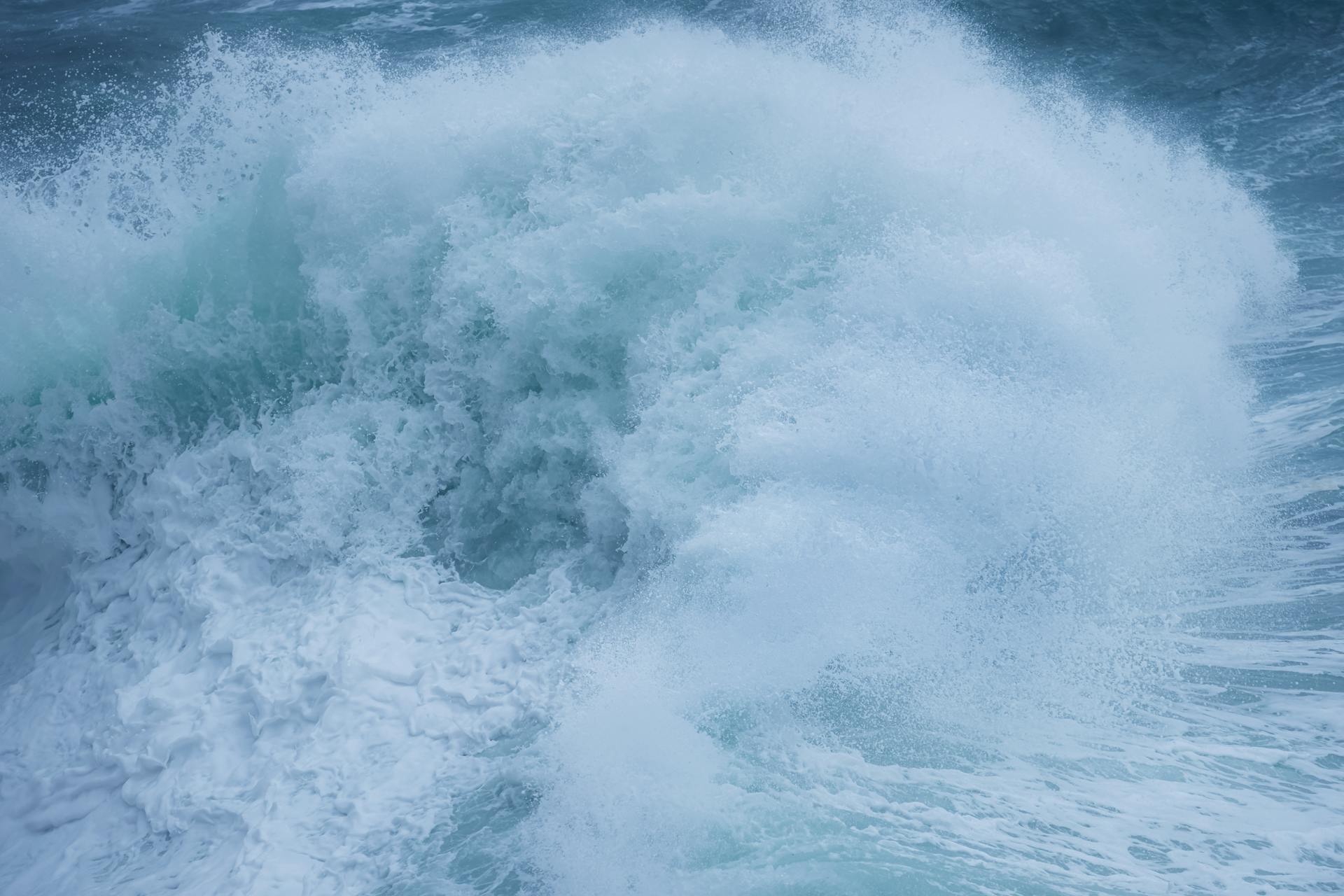 Crashing Ocean Waves with White Foam